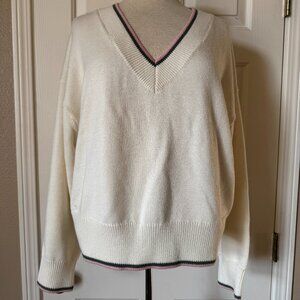 NWT Womens RLX Ralph Lauren V-Neck Wool Blend Cool Max Sweater Ivory XL